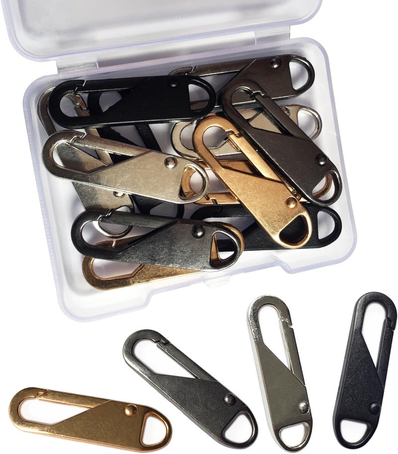 OYNUO 12 PCS Zipper Pull Replacement (Upgraded Metal Spring Design), Detachable Zipper Repair Tabs for Luggage, Backpacks, Jackets, Boots - 4 Colors (Black, Silver, Gold, Gray) - Image 1